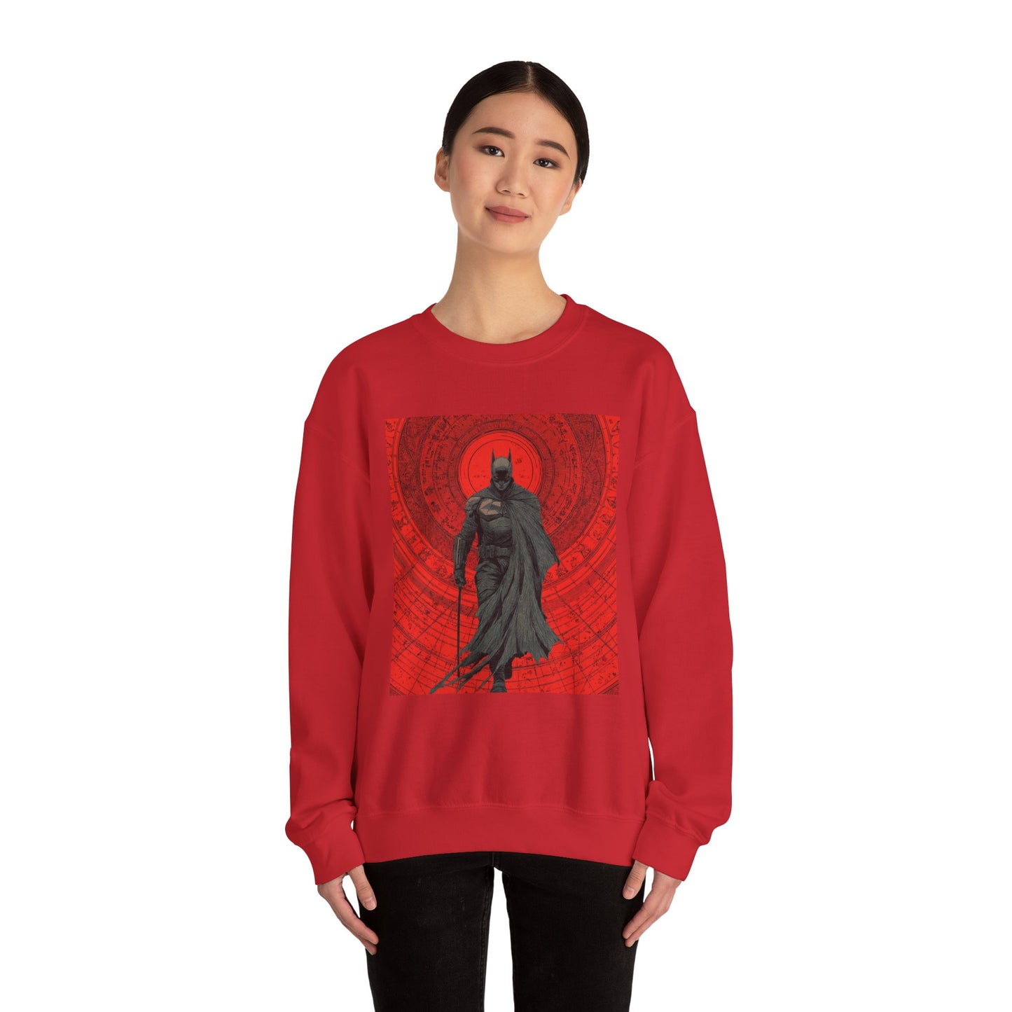 Batman Graphic Crewneck Sweatshirt — Dark Hero Red Mandala Design