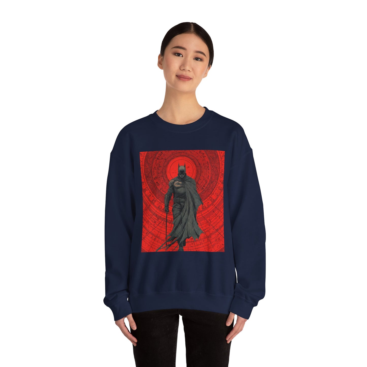 Batman Graphic Crewneck Sweatshirt — Dark Hero Red Mandala Design